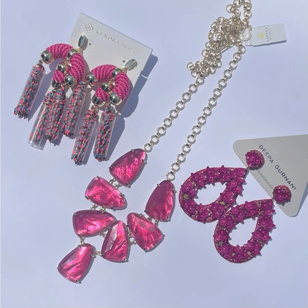 Kendra Scott Harlie Necklace Pink Berry Burgundy Illusion 14k Gold Plated NWT - Picture 15 of 16